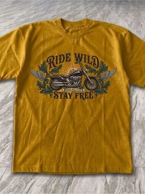 Gildan Ride Wild Stay Free Motorcycle Graphic Tee